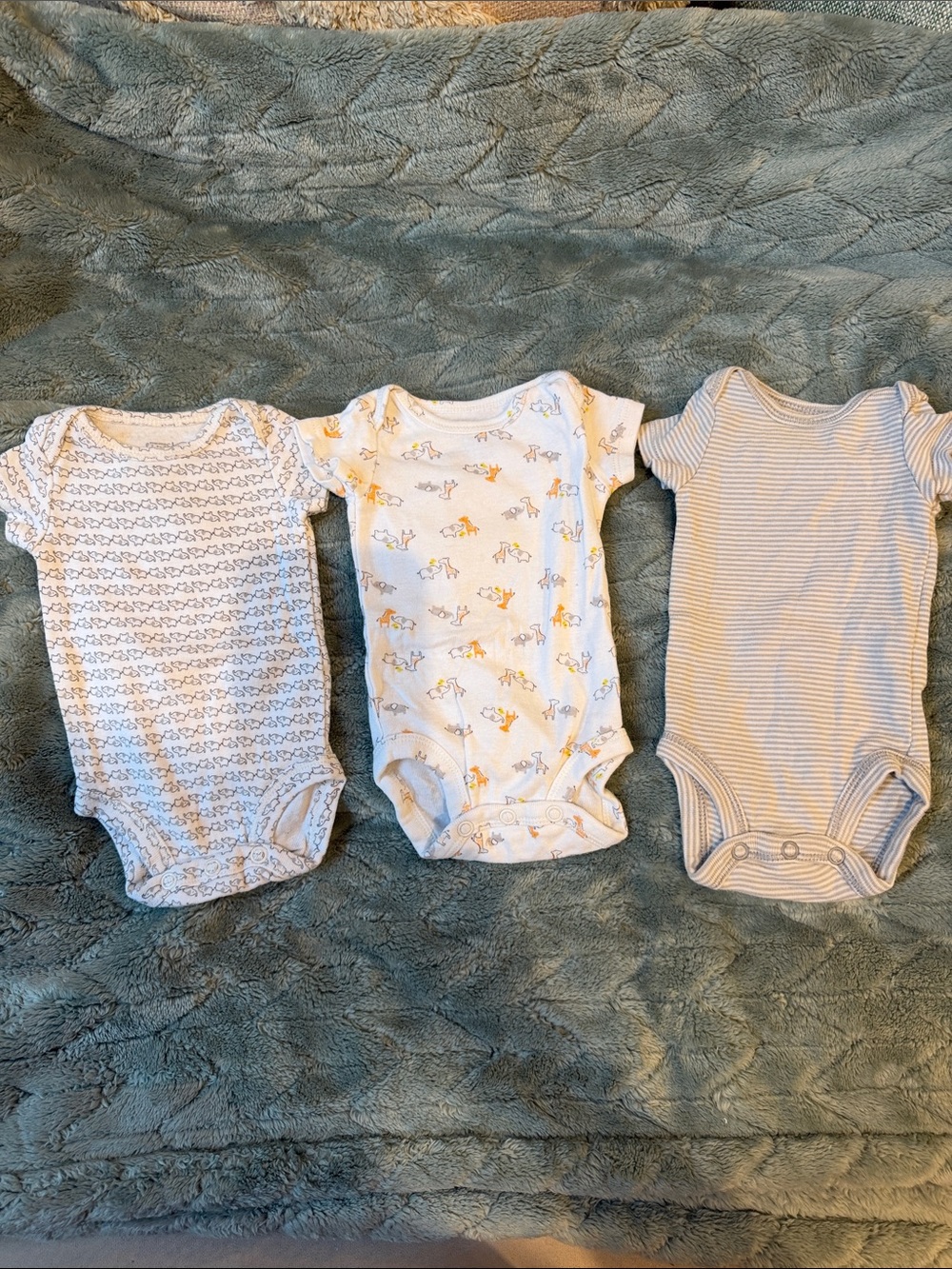 Carter's White and Light Blue Baby Short-Sleeve Bodysuit Trio